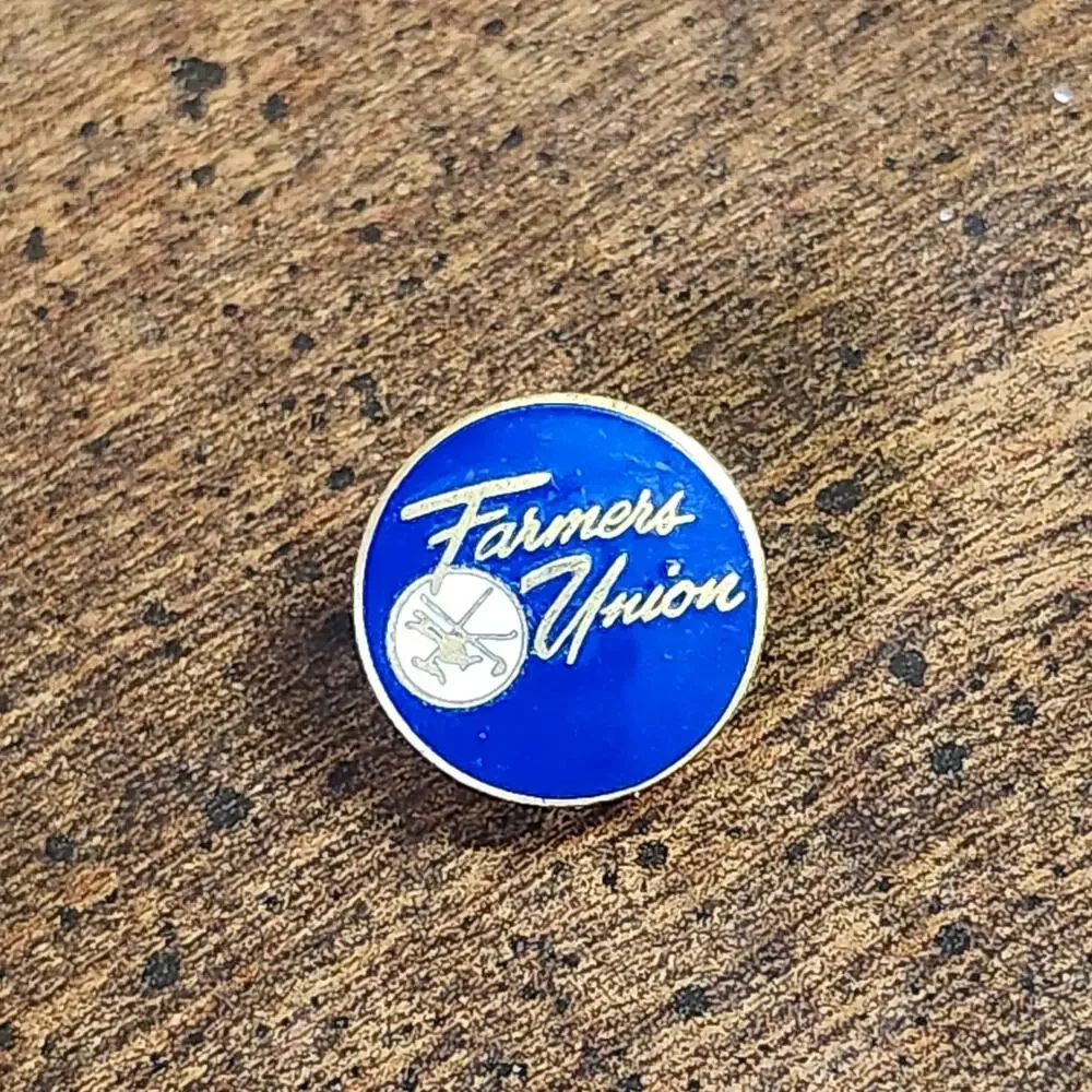 Vintage Farmers Union Blue Enamel Lapel Pin Agriculture Trade Tie Tac Badge USA